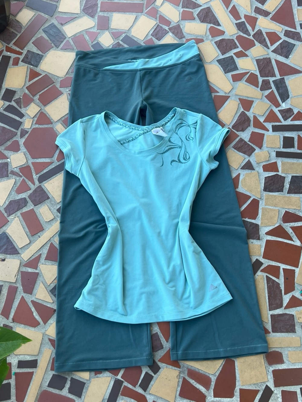 Y2K Style Adidas Women's Green Top and Leggings Set